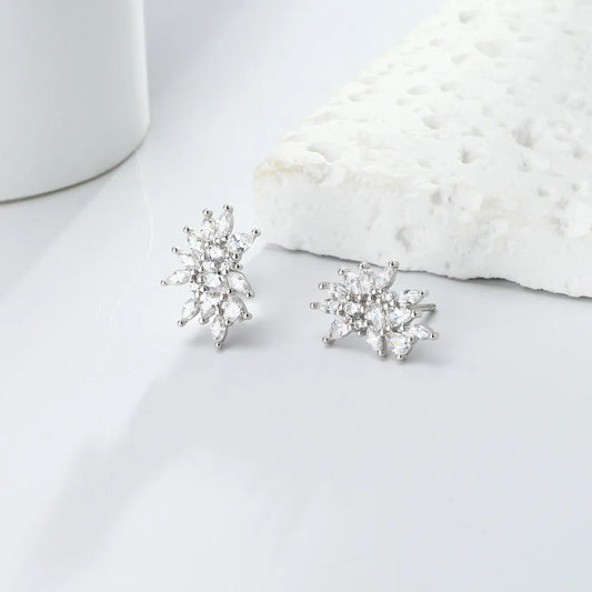 1 Pair Simple Style Flower Inlay Sterling Silver Zircon Ear Studs