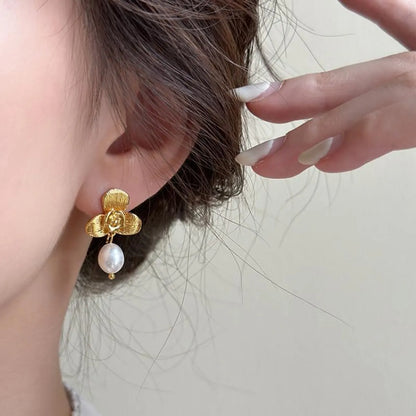 1 Pair Simple Style Flower Patchwork Alloy Drop Earrings