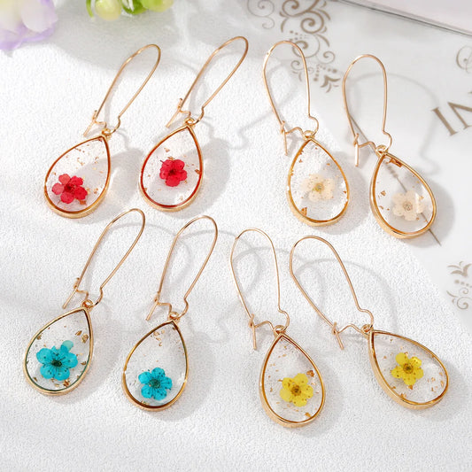 1 Pair Simple Style Flower Patchwork Alloy Resin Drop Earrings