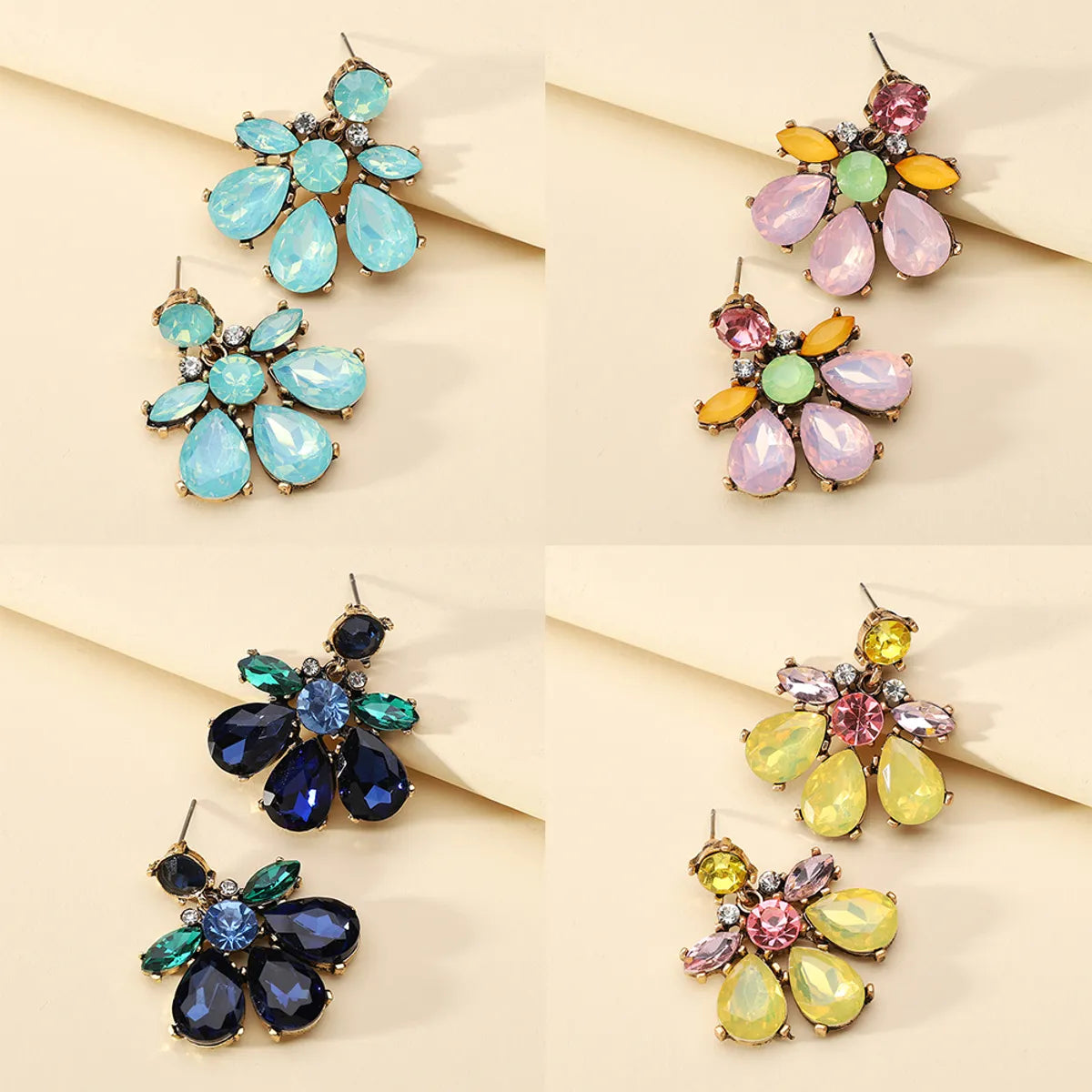 1 Pair Simple Style Flower Plastic Rhinestone Women's Drop Earrings