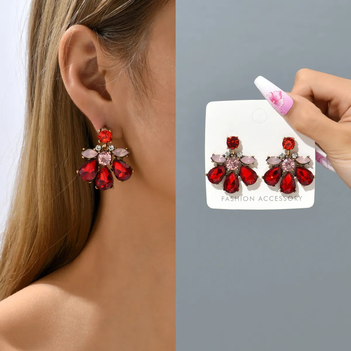 1 Pair Simple Style Flower Plastic Rhinestone Women's Drop Earrings