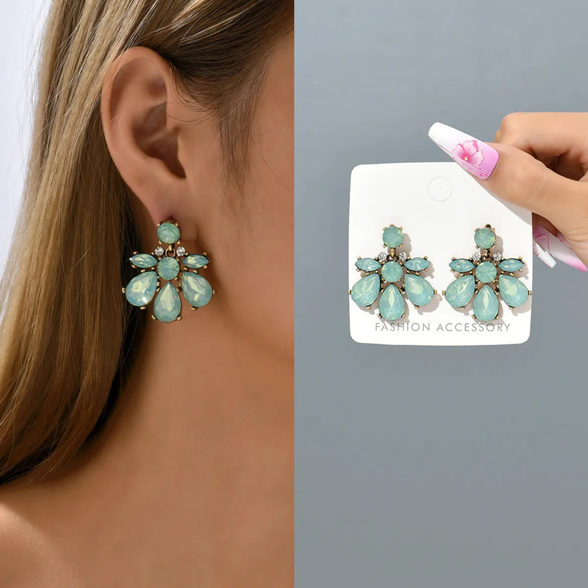 1 Pair Simple Style Flower Plastic Rhinestone Women's Drop Earrings