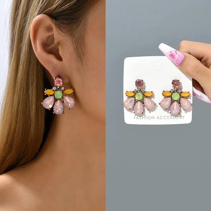 1 Pair Simple Style Flower Plastic Rhinestone Women's Drop Earrings