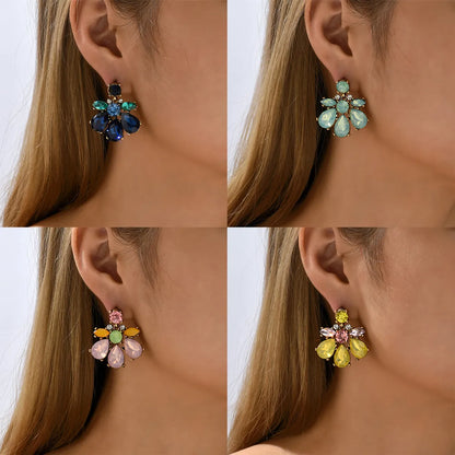 1 Pair Simple Style Flower Plastic Rhinestone Women's Drop Earrings