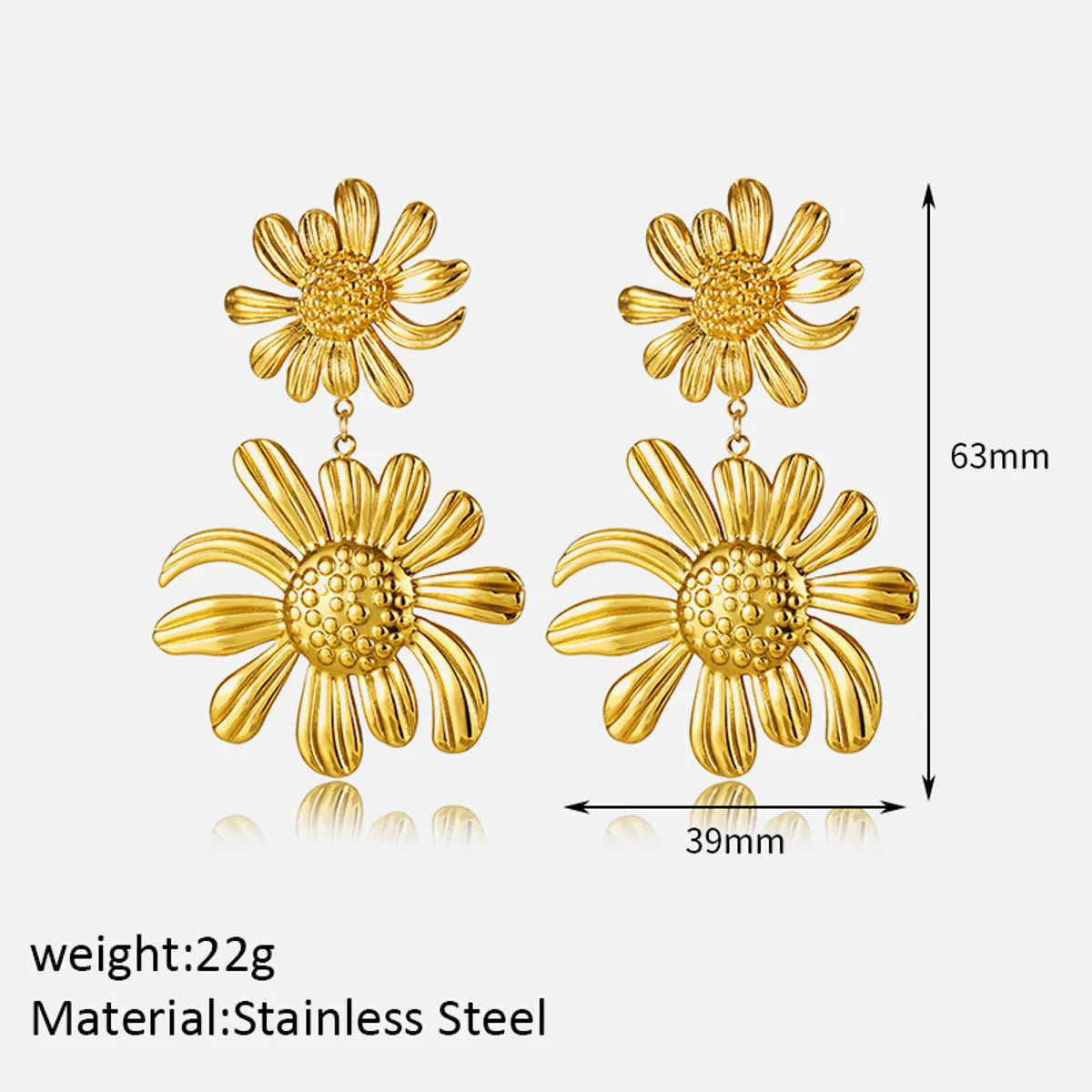 1 Pair Simple Style Flower Plating 304 Stainless Steel 18K Gold Plated Drop Earrings