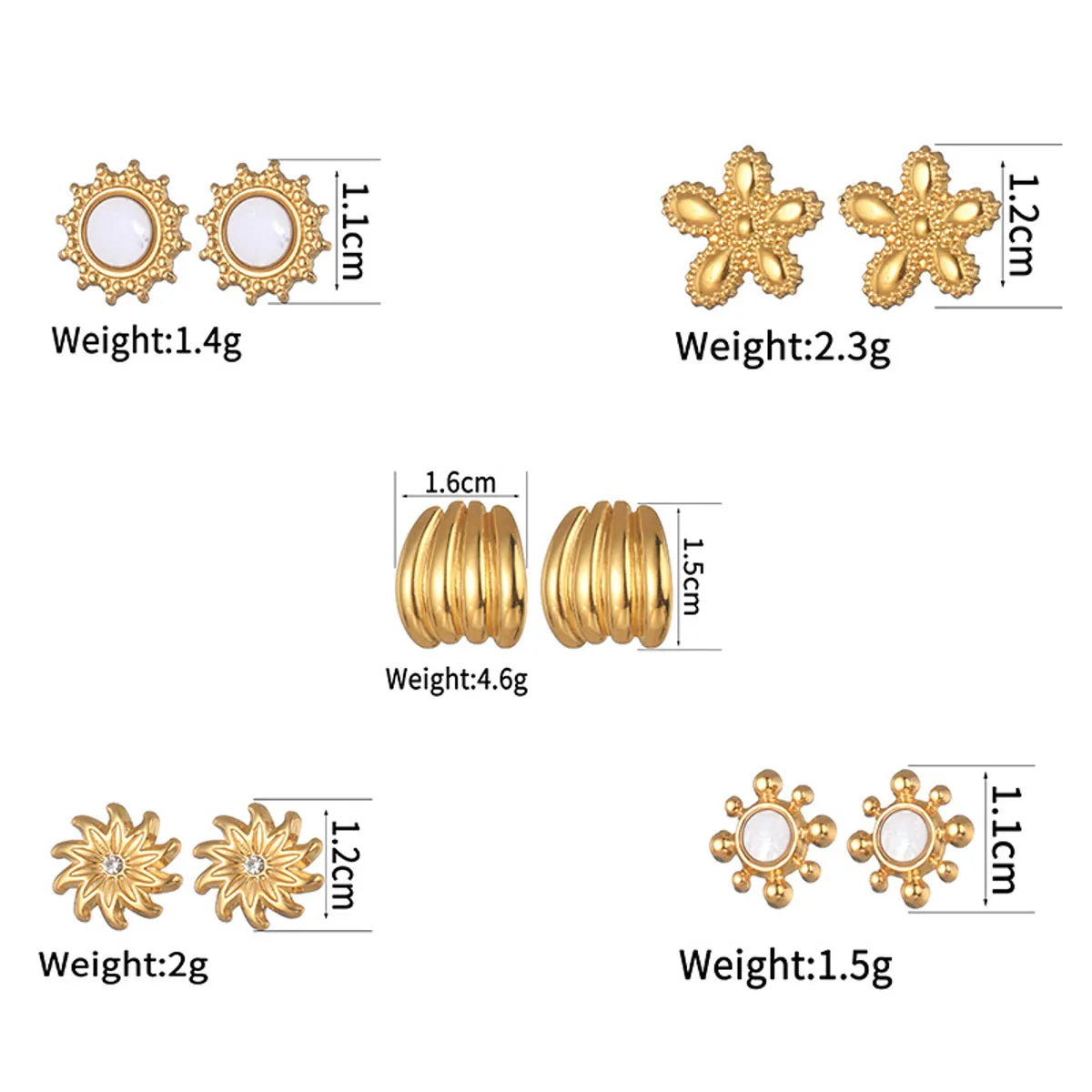 1 Pair Simple Style Flower Plating 304 Stainless Steel Ear Studs