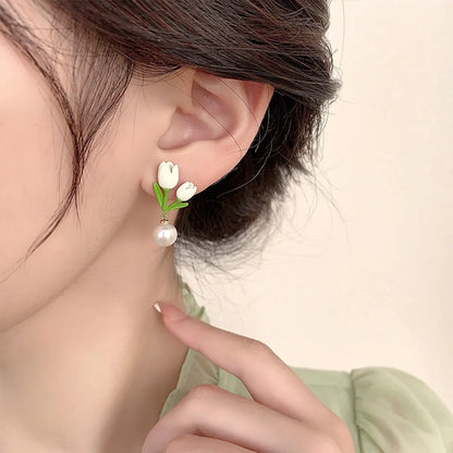 1 Pair Simple Style Flower Plating Arylic Gold Plated Drop Earrings