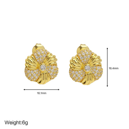 1 Pair Simple Style Flower Plating Copper 18K Gold Plated Ear Studs