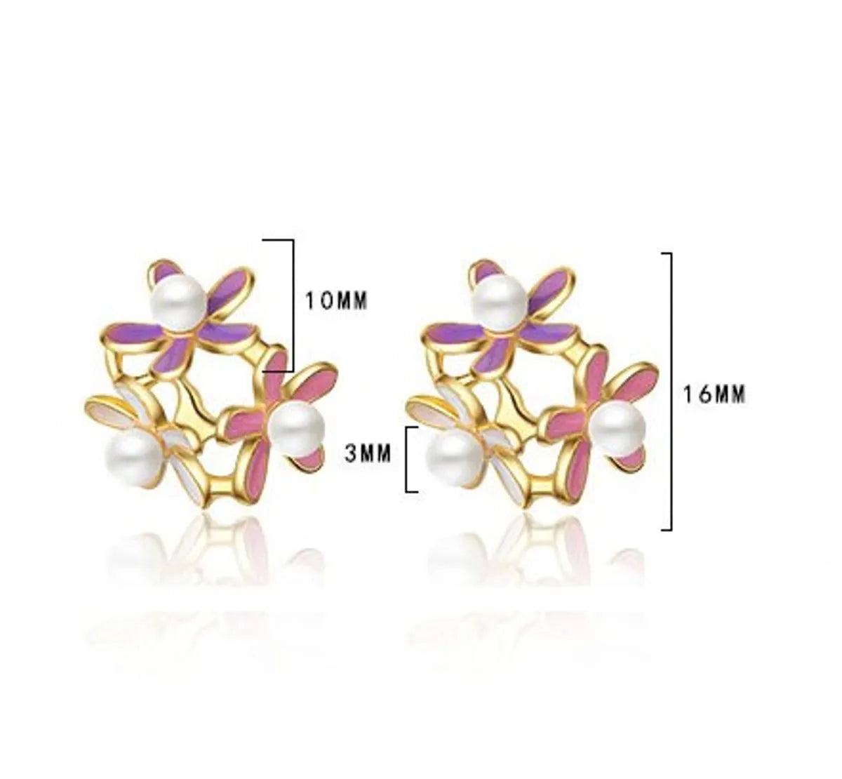 1 Pair Simple Style Flower Plating Inlay Copper Pearl Zircon 24k Gold Plated Ear Studs