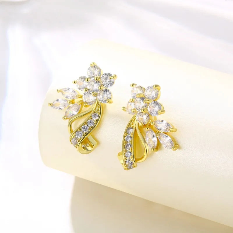 1 Pair Simple Style Flower Plating Inlay Copper Zircon K Gold Plated Rhodium Plated Ear Studs