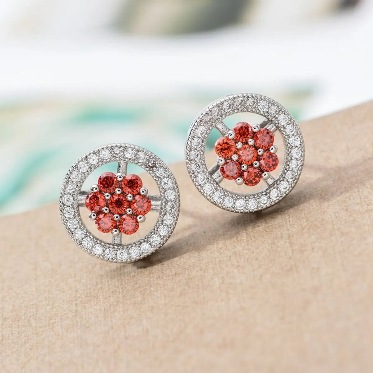 1 Pair Simple Style Flower Plating Inlay Copper Zircon White Gold Plated Ear Studs