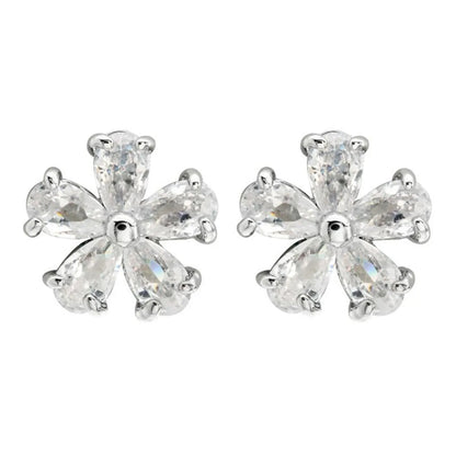 1 Pair Simple Style Flower Plating Inlay Copper Zircon White Gold Plated Ear Studs