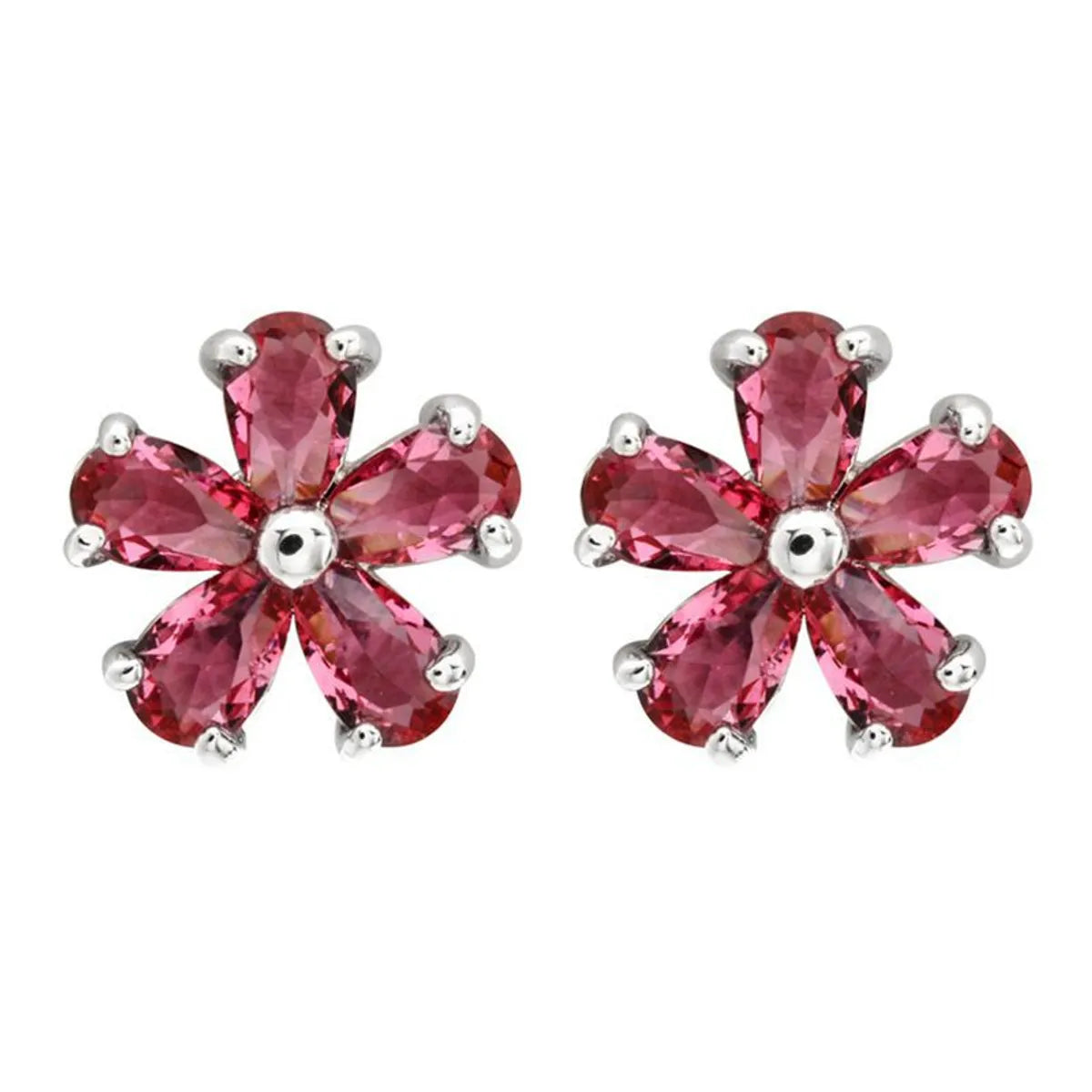 1 Pair Simple Style Flower Plating Inlay Copper Zircon White Gold Plated Ear Studs