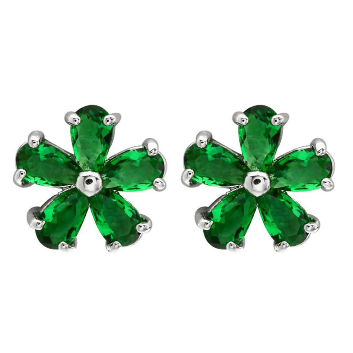 1 Pair Simple Style Flower Plating Inlay Copper Zircon White Gold Plated Ear Studs