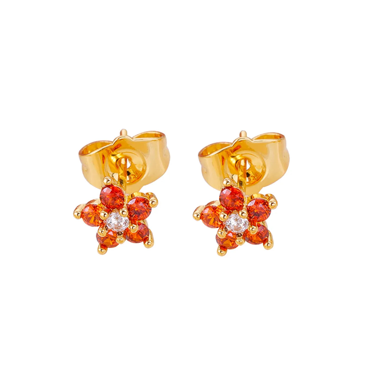 1 Pair Simple Style Flower Plating Inlay Copper Zircon White Gold Plated Gold Plated Ear Studs