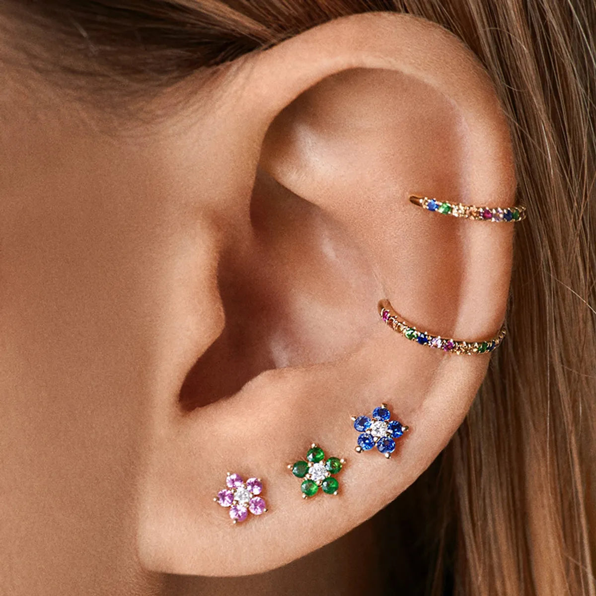 1 Pair Simple Style Flower Plating Inlay Copper Zircon White Gold Plated Gold Plated Ear Studs