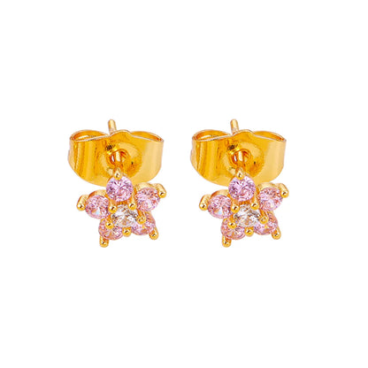 1 Pair Simple Style Flower Plating Inlay Copper Zircon White Gold Plated Gold Plated Ear Studs