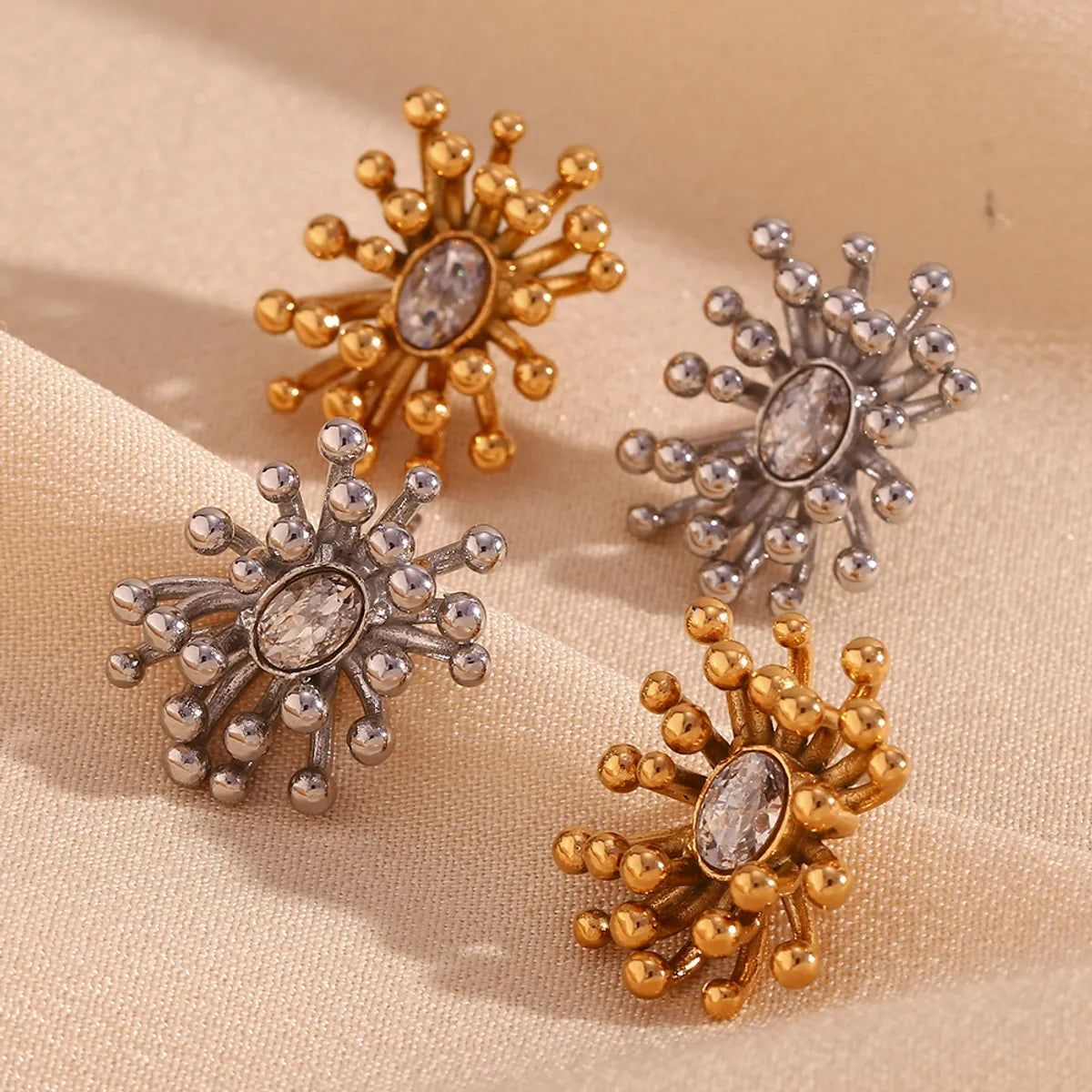 1 Pair Simple Style Flower Plating Inlay Stainless Steel Zircon 18k Gold Plated Ear Studs