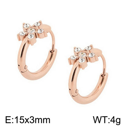 1 Pair Simple Style Flower Plating Inlay Stainless Steel Zircon 18K Gold Plated Hoop Earrings