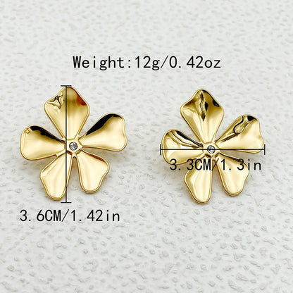 1 Pair Simple Style Flower Plating Inlay Stainless Steel Zircon Gold Plated Ear Studs