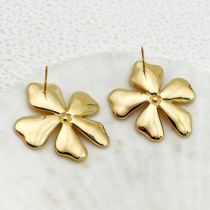 1 Pair Simple Style Flower Plating Inlay Stainless Steel Zircon Gold Plated Ear Studs