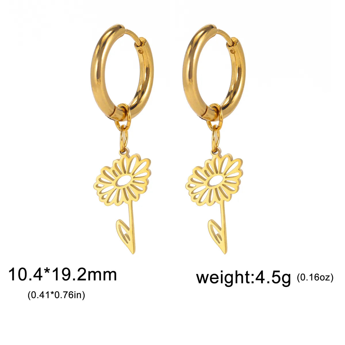 1 Pair Simple Style Flower Plating Stainless Steel Drop Earrings