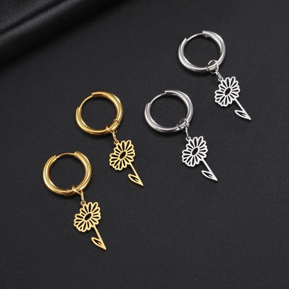 1 Pair Simple Style Flower Plating Stainless Steel Drop Earrings