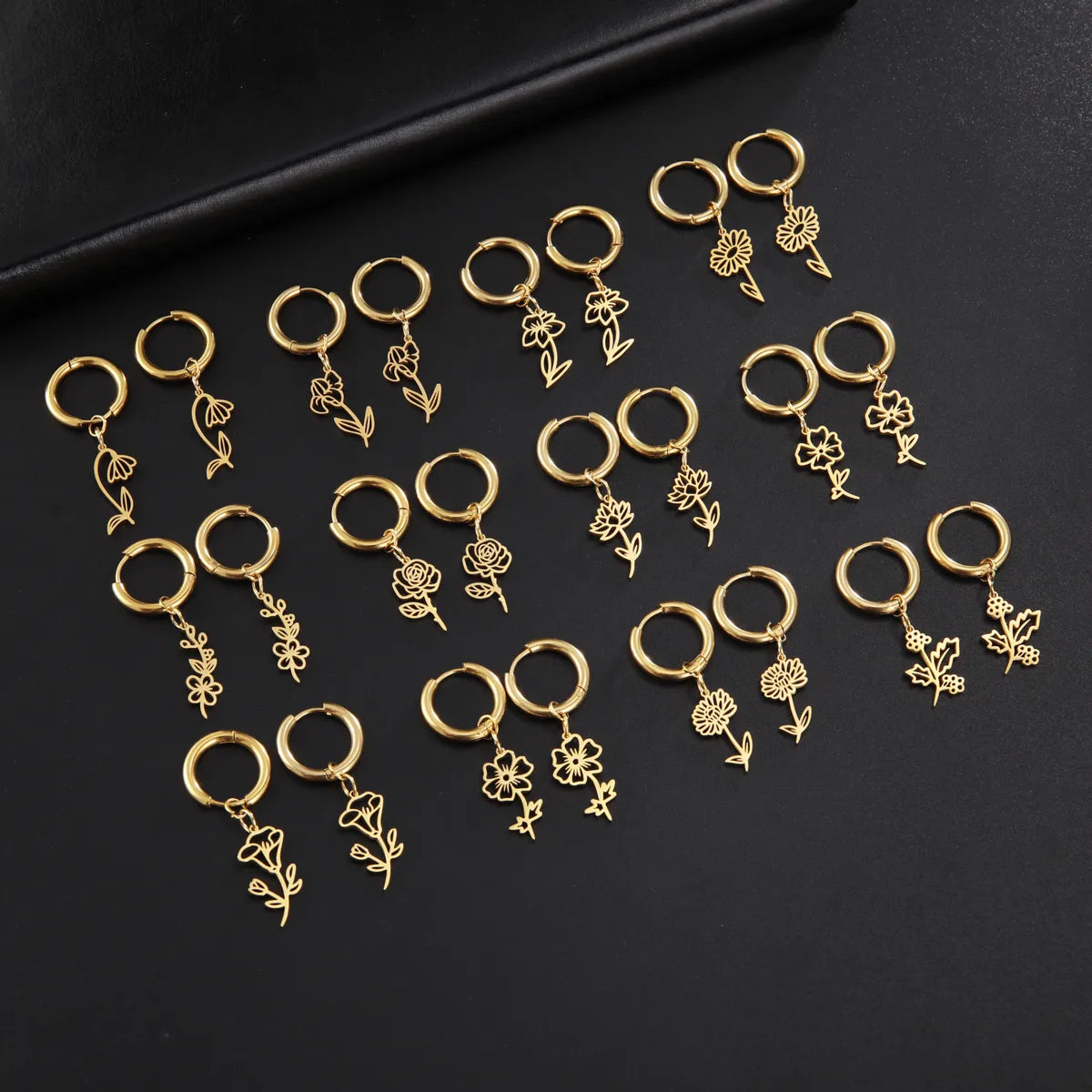 1 Pair Simple Style Flower Plating Stainless Steel Drop Earrings