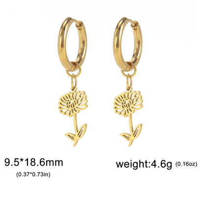 1 Pair Simple Style Flower Plating Stainless Steel Drop Earrings