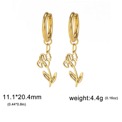 1 Pair Simple Style Flower Plating Stainless Steel Drop Earrings