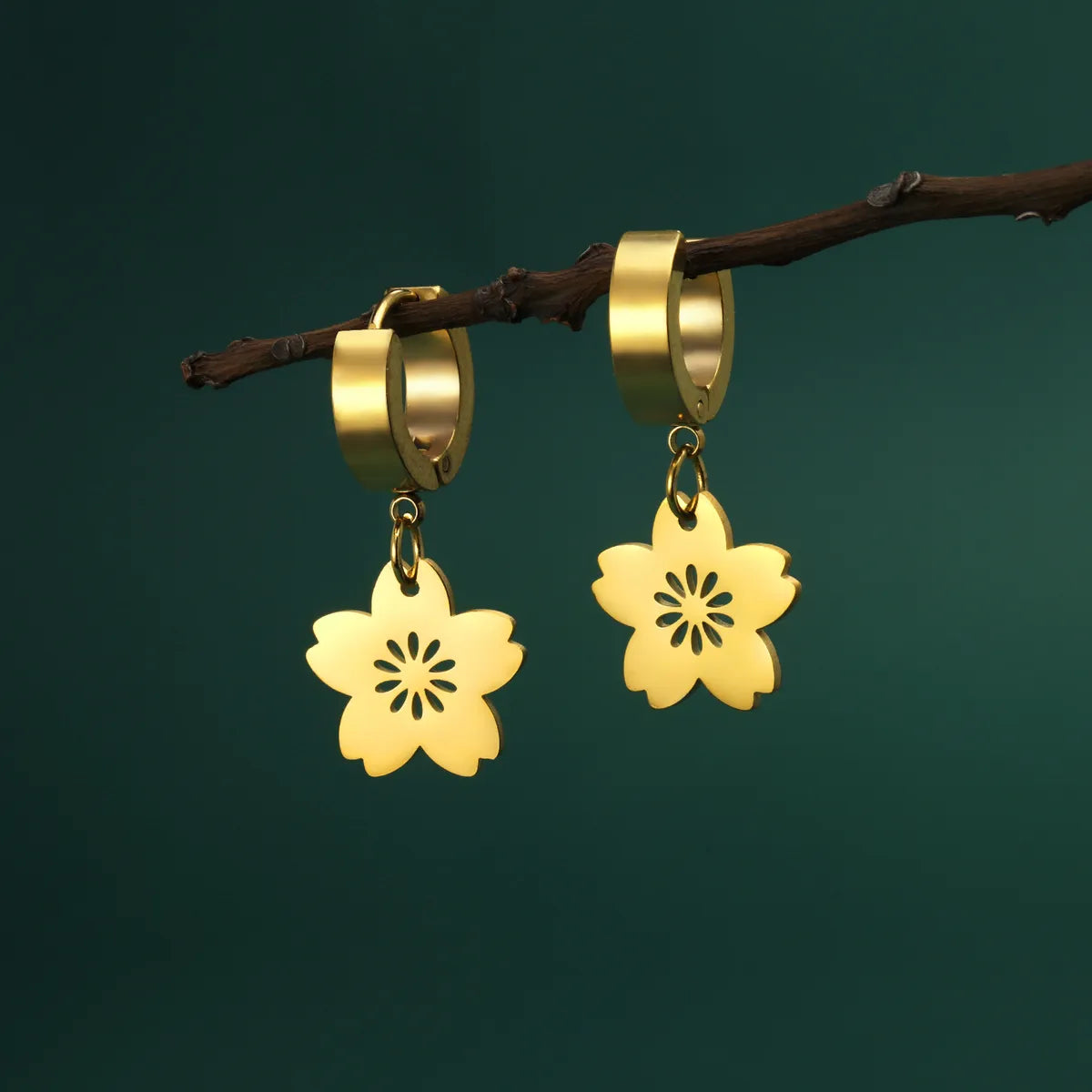 1 Pair Simple Style Flower Plating Stainless Steel Drop Earrings