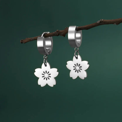 1 Pair Simple Style Flower Plating Stainless Steel Drop Earrings