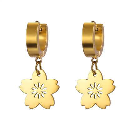 1 Pair Simple Style Flower Plating Stainless Steel Drop Earrings