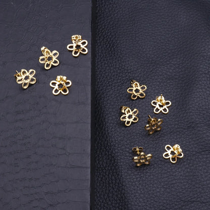 1 Pair Simple Style Flower Plating Stainless Steel Gold Plated Ear Studs