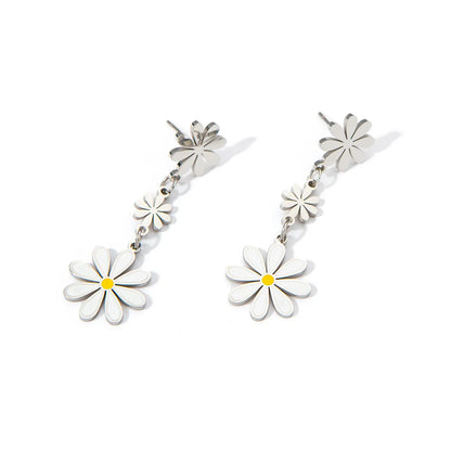 1 Pair Simple Style Flower Plating Titanium Steel Earrings