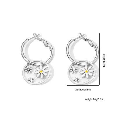 1 Pair Simple Style Flower Plating Titanium Steel Earrings