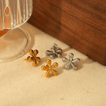 1 Pair Simple Style Flower Polishing Plating 304 Stainless Steel 18K Gold Plated Ear Studs