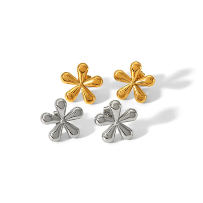 1 Pair Simple Style Flower Polishing Plating 304 Stainless Steel 18K Gold Plated Ear Studs