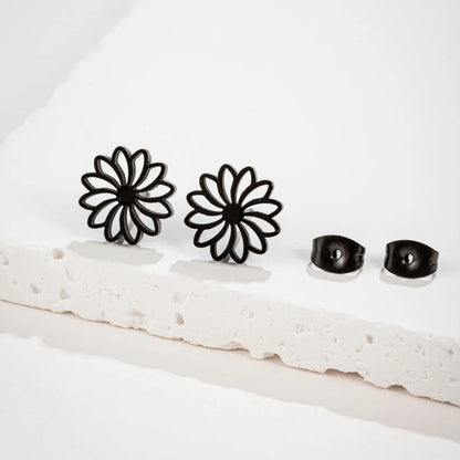 1 Pair Simple Style Flower Polishing Plating Stainless Steel 18k Gold Plated Ear Studs