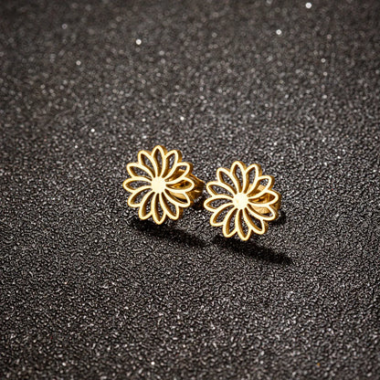 1 Pair Simple Style Flower Polishing Plating Stainless Steel 18k Gold Plated Ear Studs