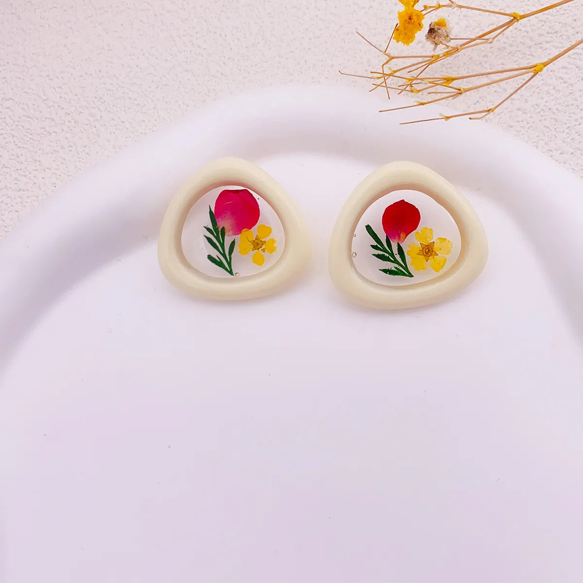 1 Pair Simple Style Flower Printing Plastic Resin Ear Studs