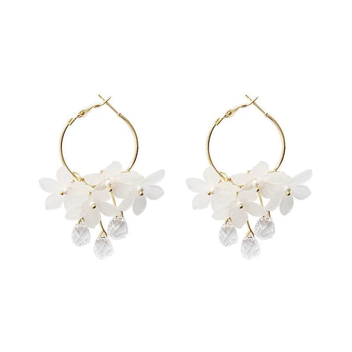 1 Pair Simple Style Flower Shell Inlay Crystal Women's Earrings