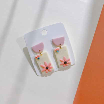 1 Pair Simple Style Flower Soft Clay Patchwork Women'S Ear Studs