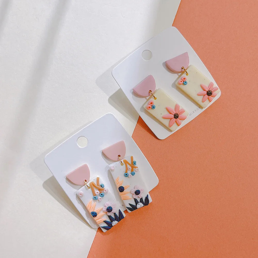 1 Pair Simple Style Flower Soft Clay Patchwork Women'S Ear Studs