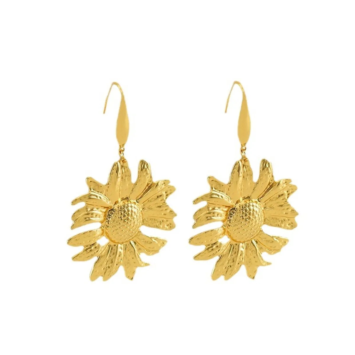 1 Pair Simple Style Flower Stainless Steel 18K Gold Plated Drop Earrings