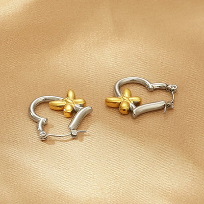 1 Pair Simple Style Flower Stainless Steel Earrings