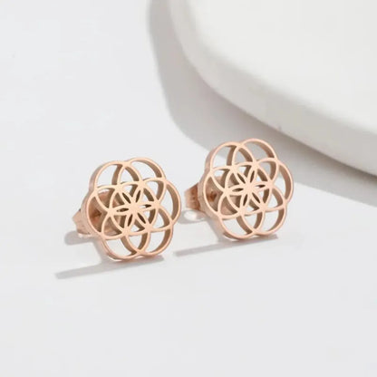 1 Pair Simple Style Flower Hollow Out Stainless Steel Ear Studs