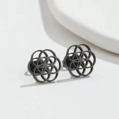 1 Pair Simple Style Flower Hollow Out Stainless Steel Ear Studs