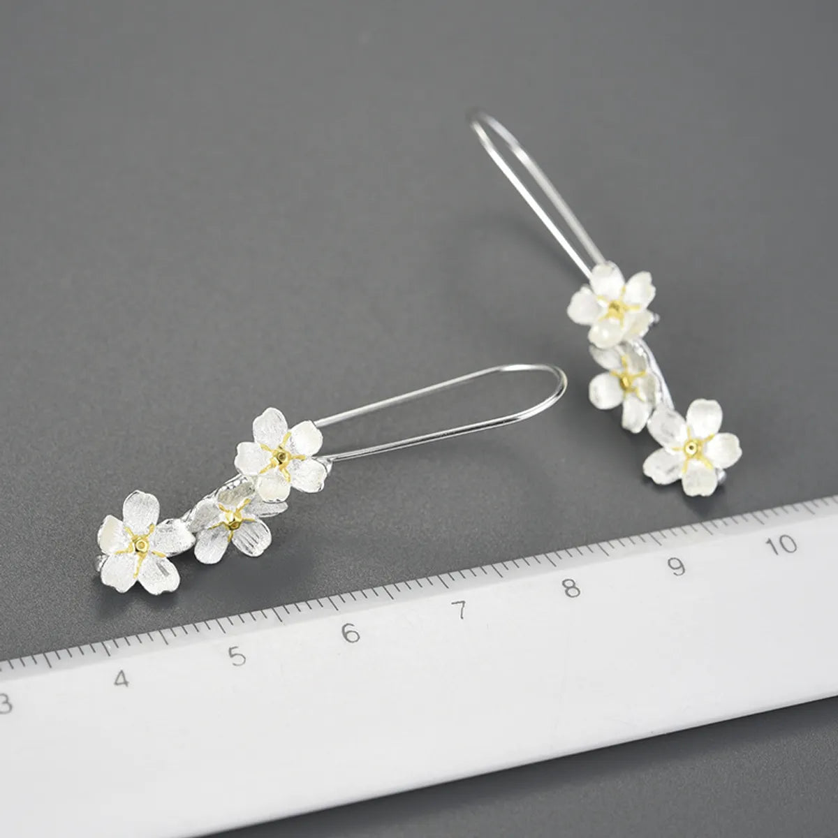 1 Pair Simple Style Flower Sterling Silver Drop Earrings