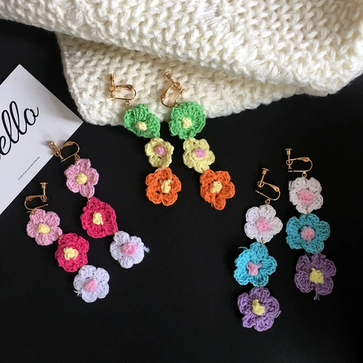 1 Pair Simple Style Flower Yarn Handmade Handmade Women's Drop Earrings